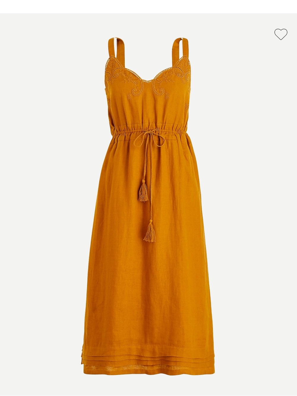 J. Crew Mustard Embroidered Tassel-Waist Midi Dress
